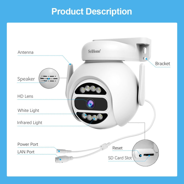 SriHome SH047 4MP IP66 Waterproof Motion Detection Night Vision WiFi HD Camera SriHome SH047 4MP IP66 Waterproof Motion Detection Night Vision WiFi HD Camera